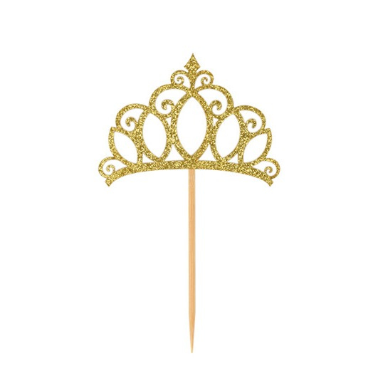 (12er Set) Kuchenstecker Kronen Tortenstecker Party Deko Topper für Torten / Kuchen - Gold