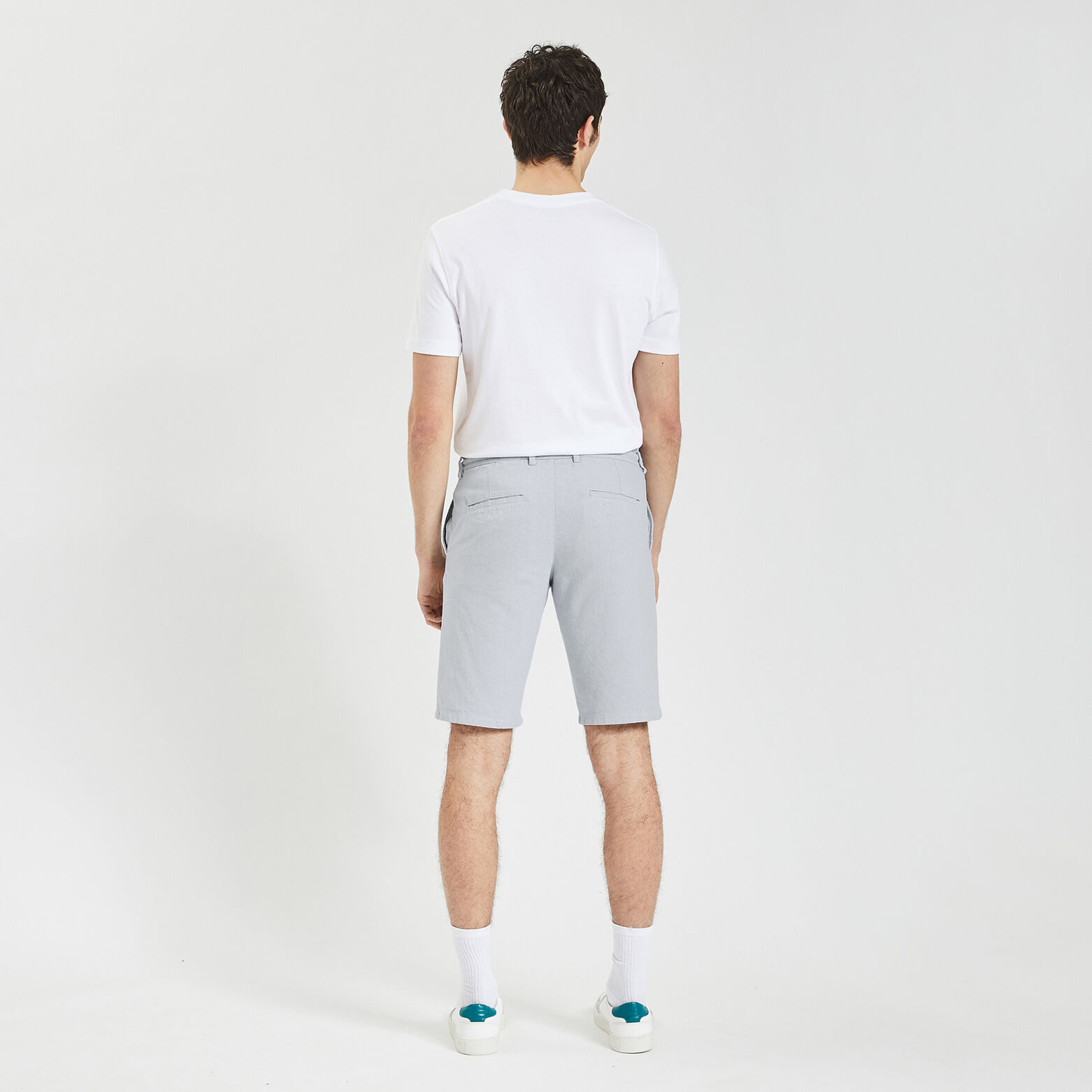 Bermuda uni en coton lin Bleu clair
