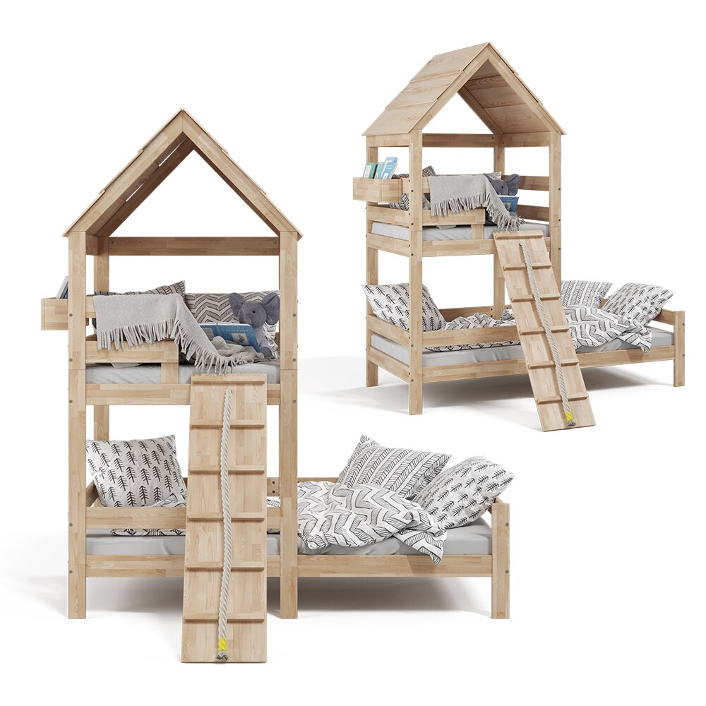VitaliSpa Kinderbett Teddy 90x200cm Spielturm Bett Spielbett Jugendbett Hausbett Natur