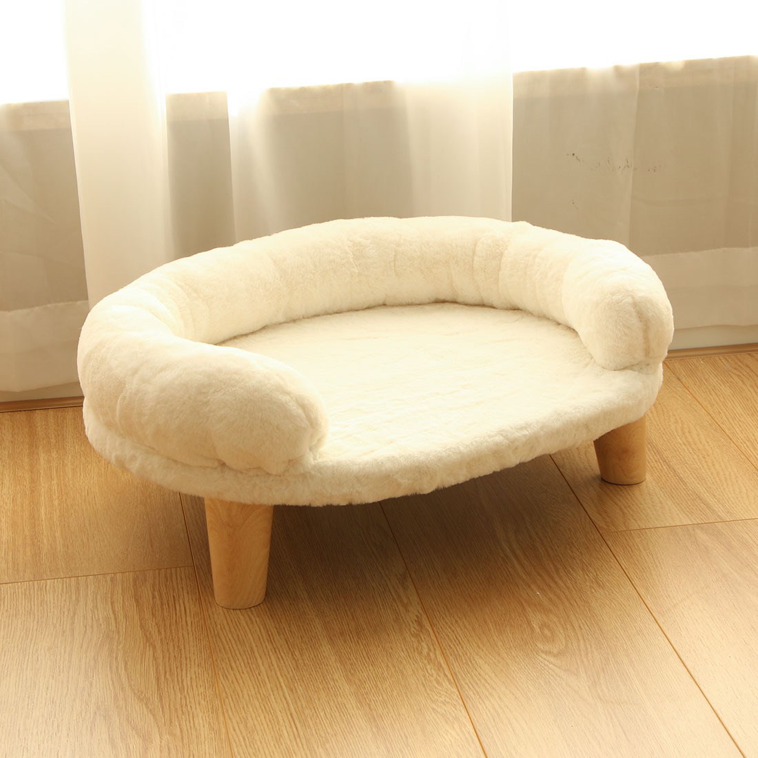(60x40x21cm) Erhöhtes Haustier Bett Hundesofa Kuscheliges Katzen Hochbett - Weiss