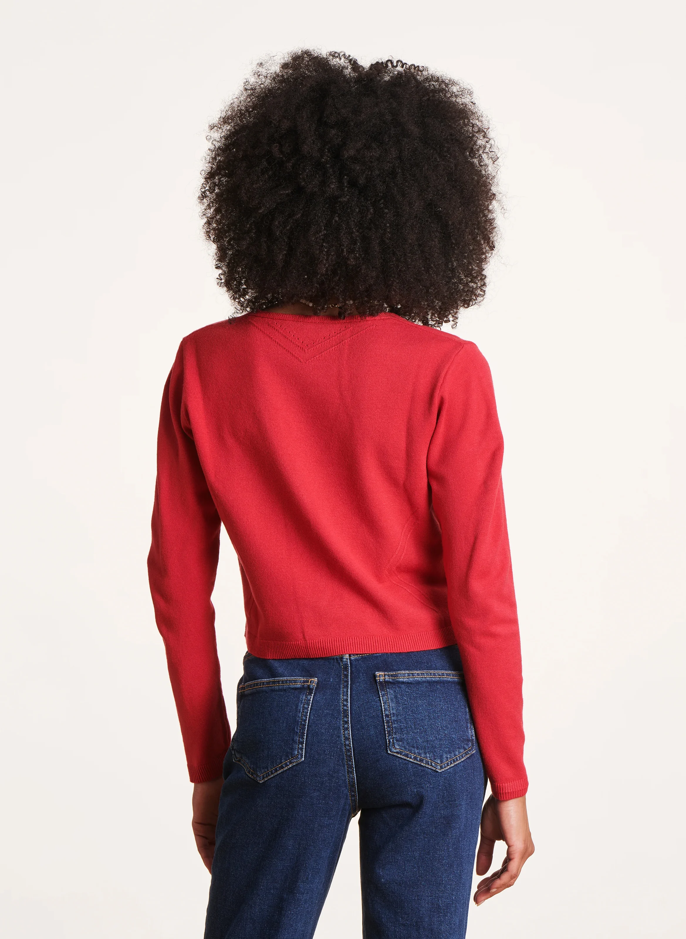 Gilet court col V| Rouge