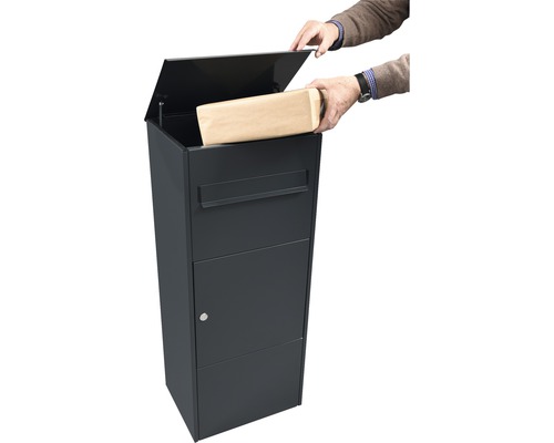 MEFA pakketbrievenbus, gegalvaniseerd staal, BxHxD 421/1010/344 mm, Eiken 480, antracietgrijs RAL 7016, glanzend, toegang aan de voorzijde