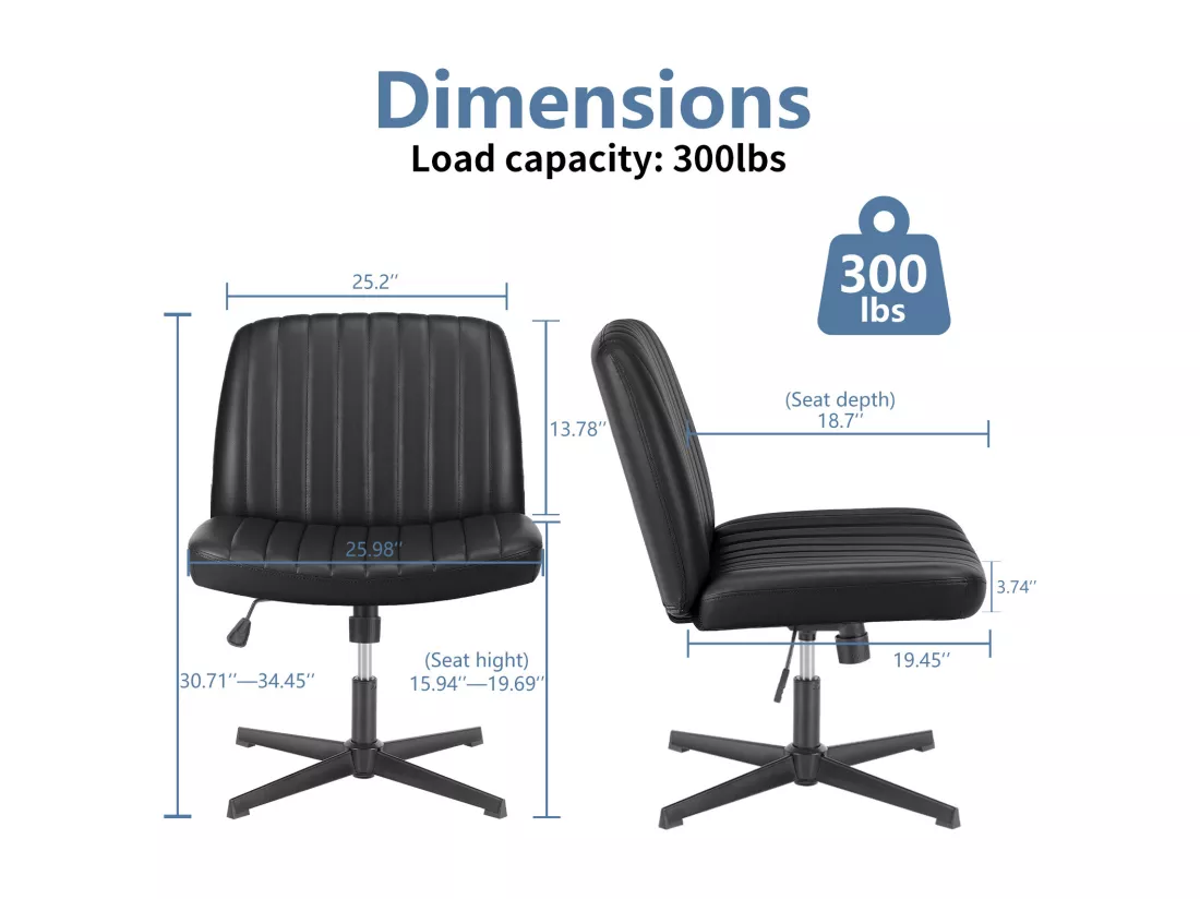Chaise de bureau,Chaise à piétement croisé,Chaise de bureau sans bras et pivotante,PU,Noir