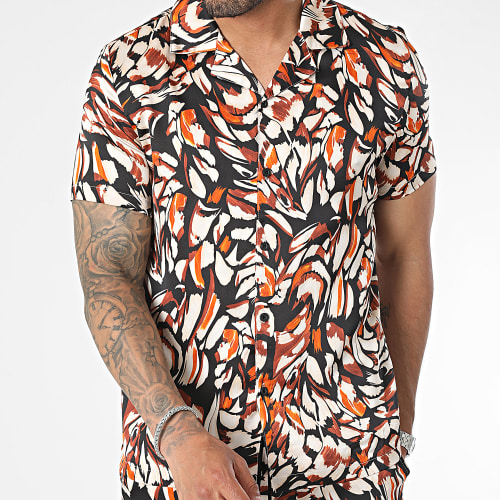 Ensemble Chemise Manches Courtes Et Short Jogging Noir Beige