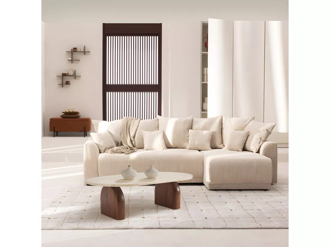 Lipali - Table basse en effet travertin et bois 100x60cm - Beige