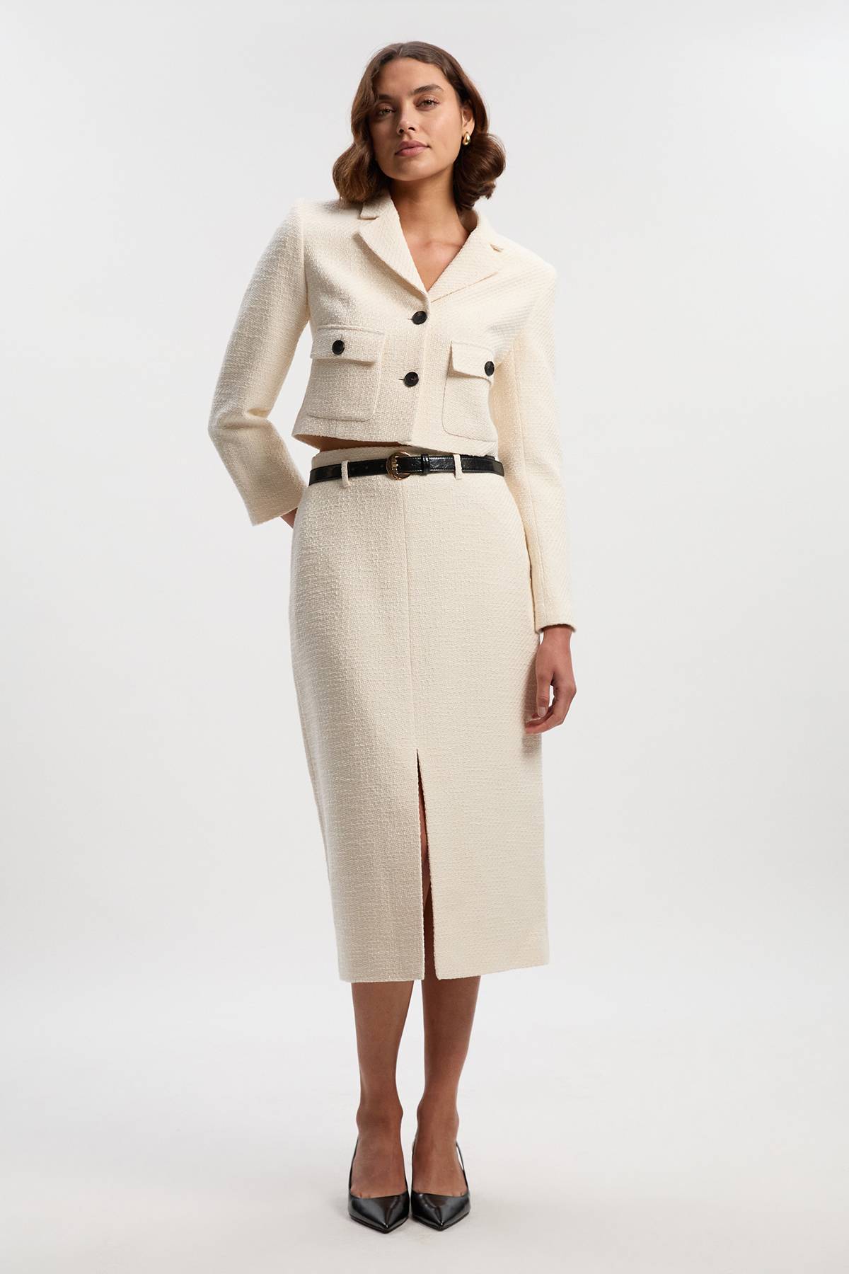 KarenMillen Veste Courte Ajustée Grande Taille avec Poches Avant