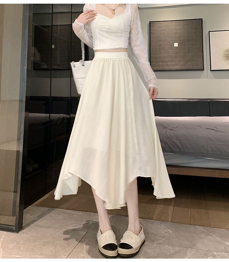 Moon City - Effen asymmetrische midi-A-lijn rok met elastische taille