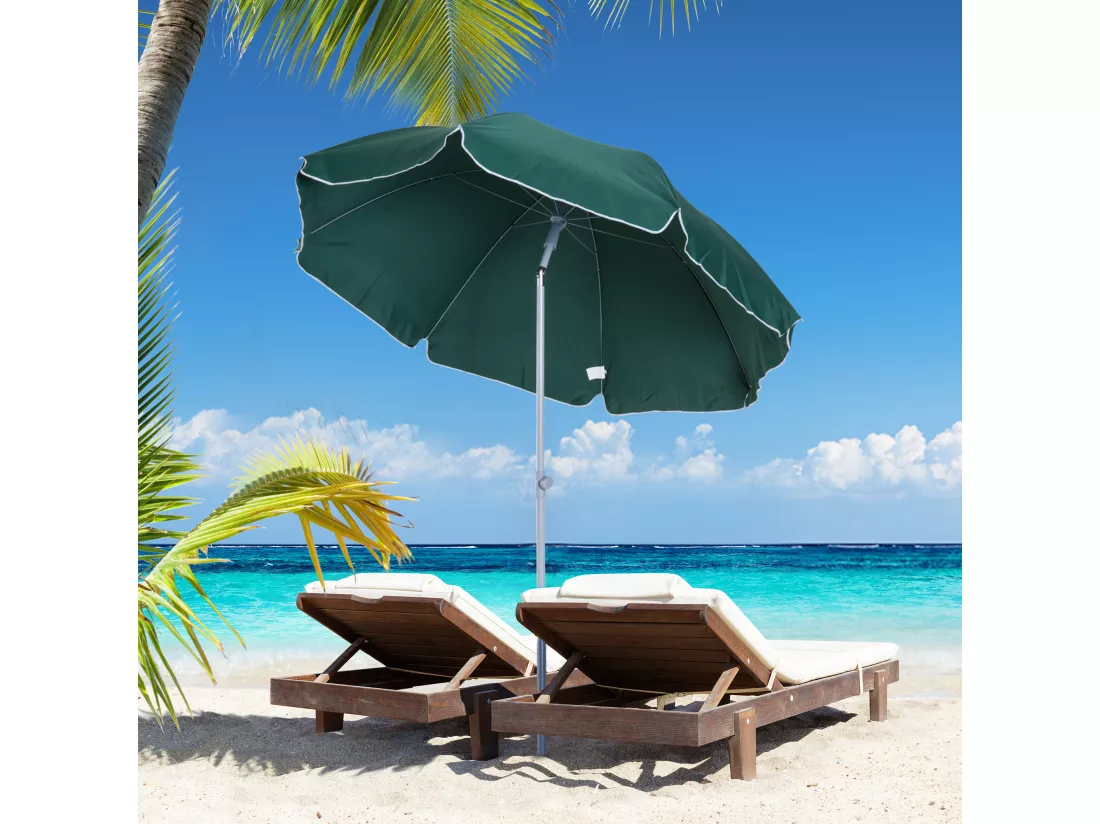 Parasol inclinable octogonal de jardin Ø 2 m métal polyester vert