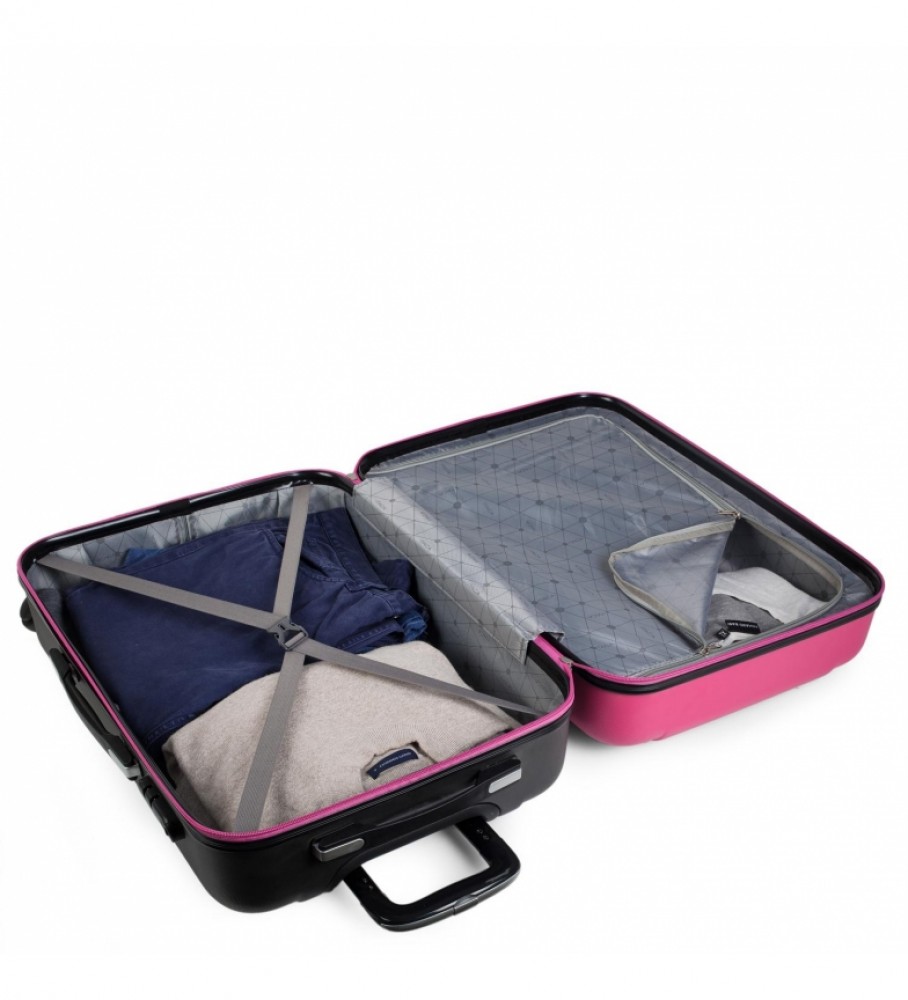 Mala de cabine rígida ITACA para viagens curtas, 4 rodas, modelo 71150, cor fúcsia/antracite - 55 x 38 x 20 cm -
