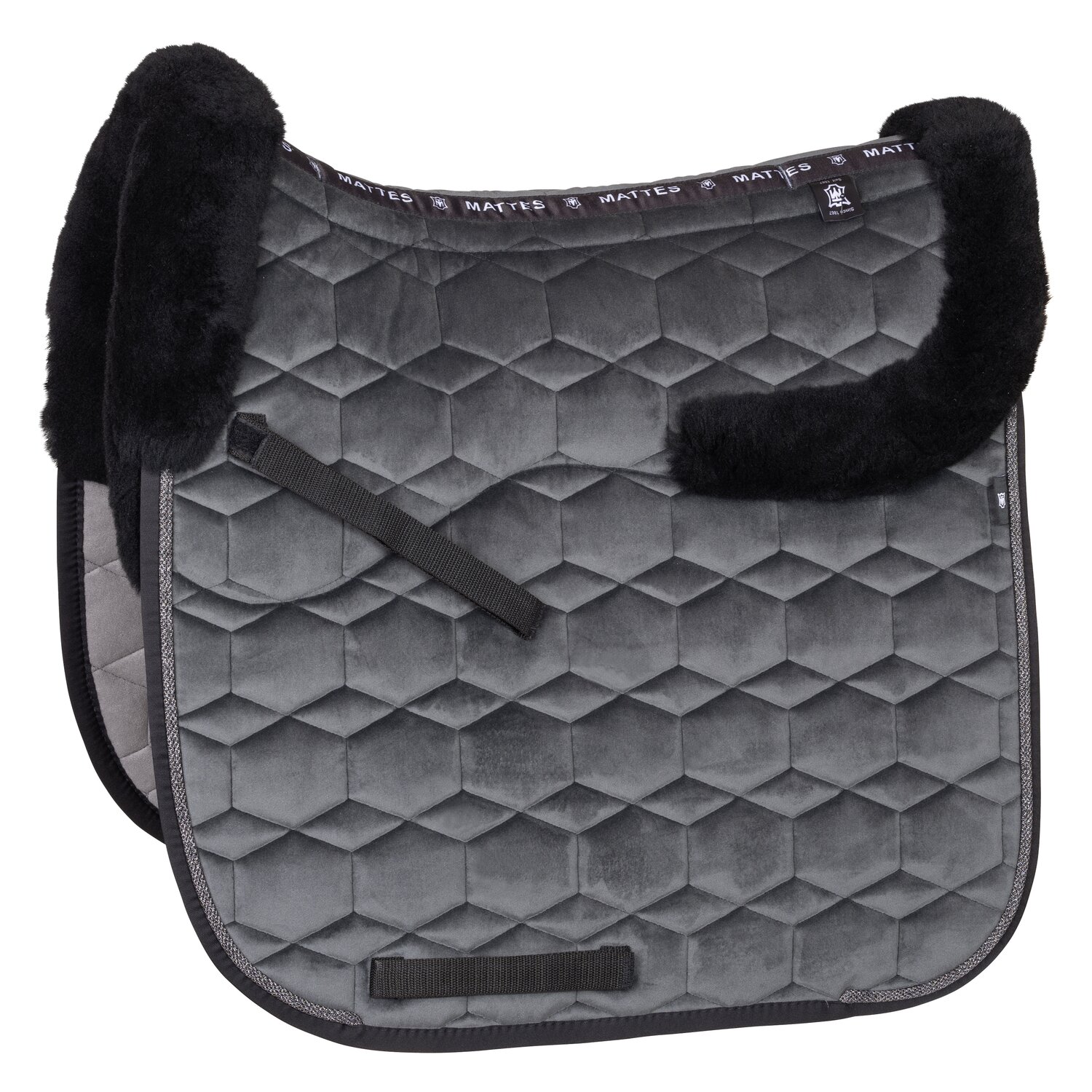 MATTES Samt-Schabracke mit Lammfell  - graphite/schwarz