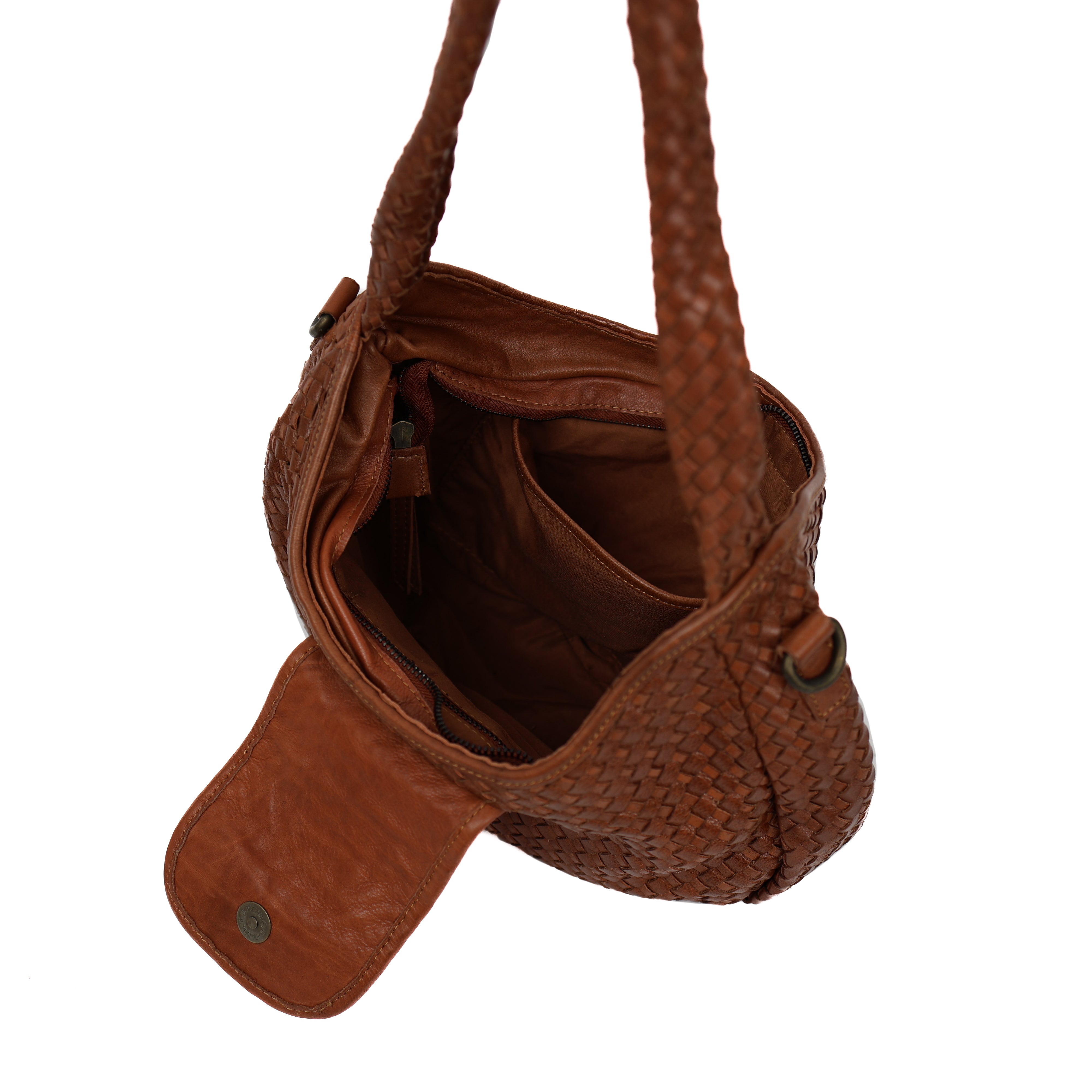 Gevlochten buideltasje 'Amelie' cognac Cognac