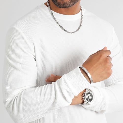 Tee Shirt Manches Longues Texturé Waffle 0400 Blanc