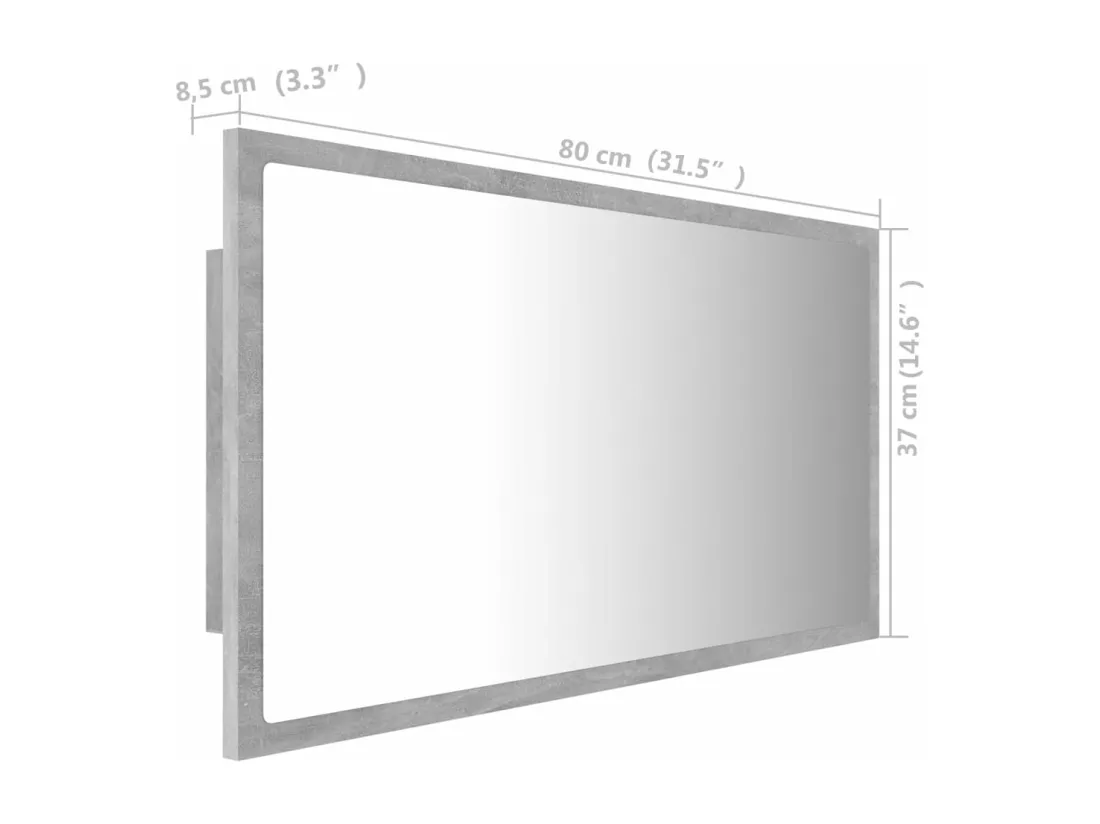 Miroir à LED de salle de bain Gris béton 80x8,5x37 cm Acrylique