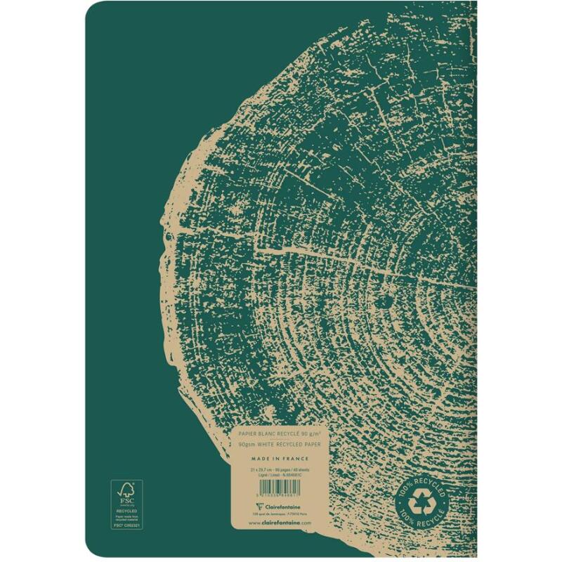 Cahier piqué FOREVER PREMIUM 100% recyclé A4 96 pages ligné papier recyclé blanc 90 g - Vert pin