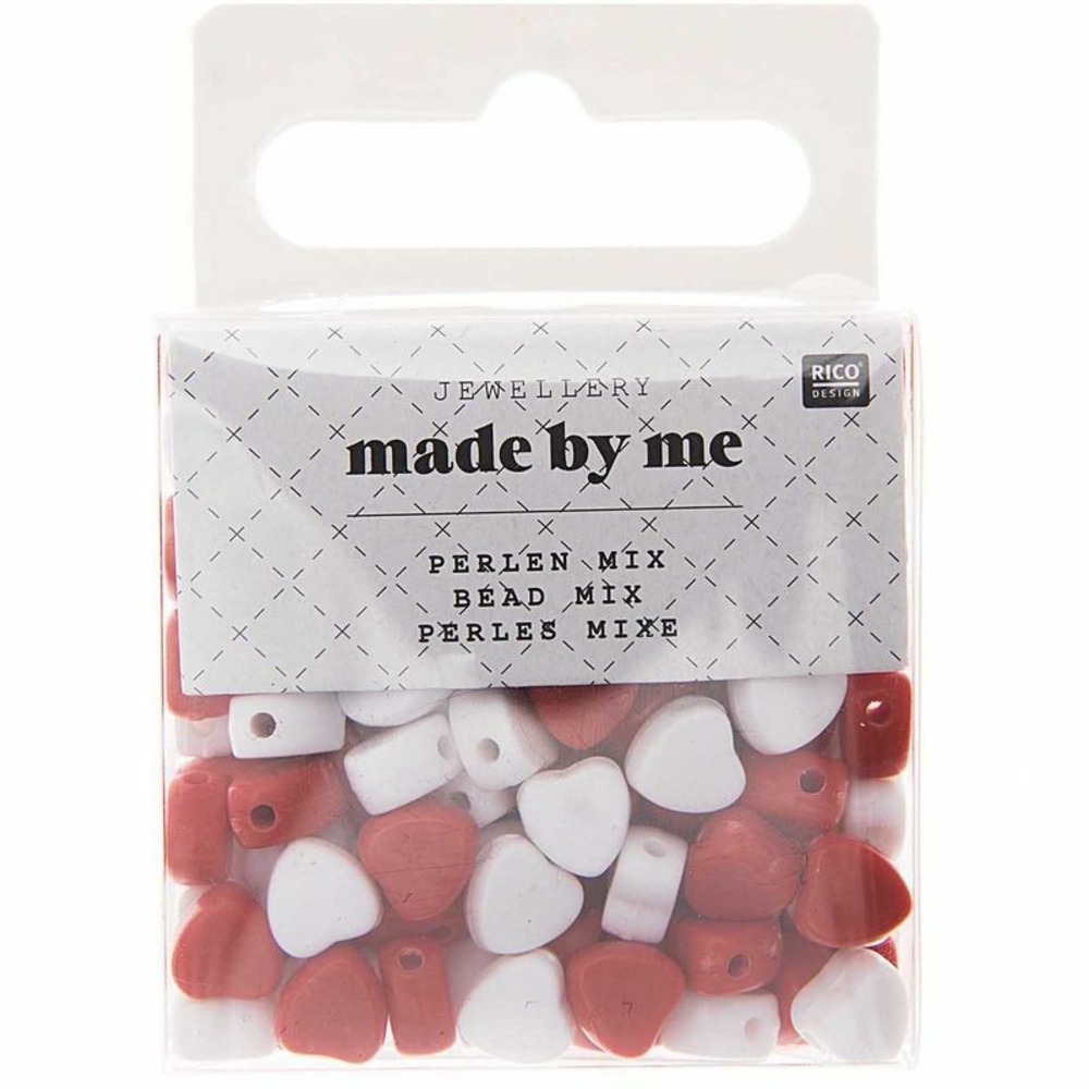 165 perles coeur 5 x 7 mm - blanc et rouge