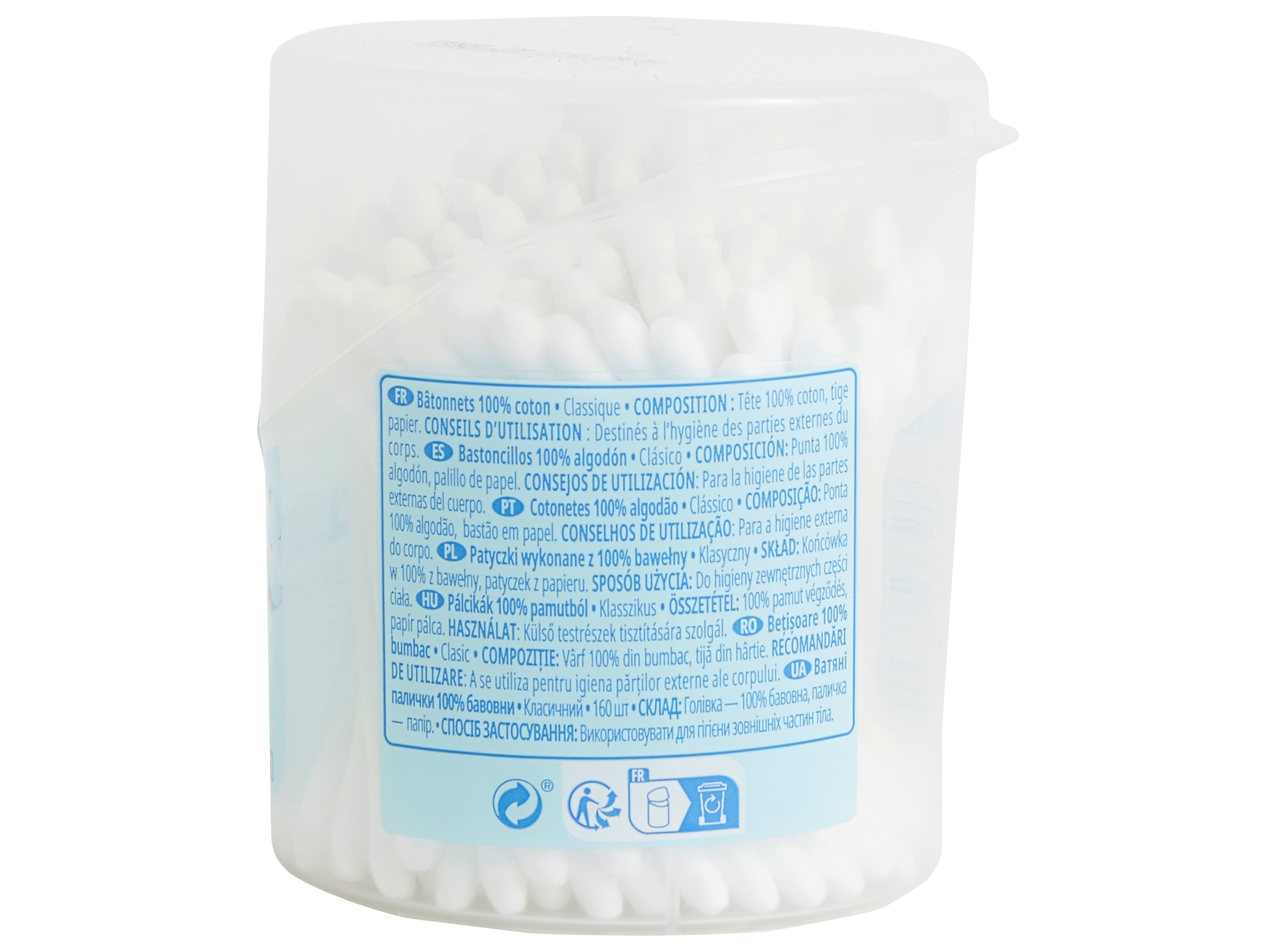 COTONETES AUCHAN CAIXA REDONDA ALGODÃO COM CABO PAPEL 160UN