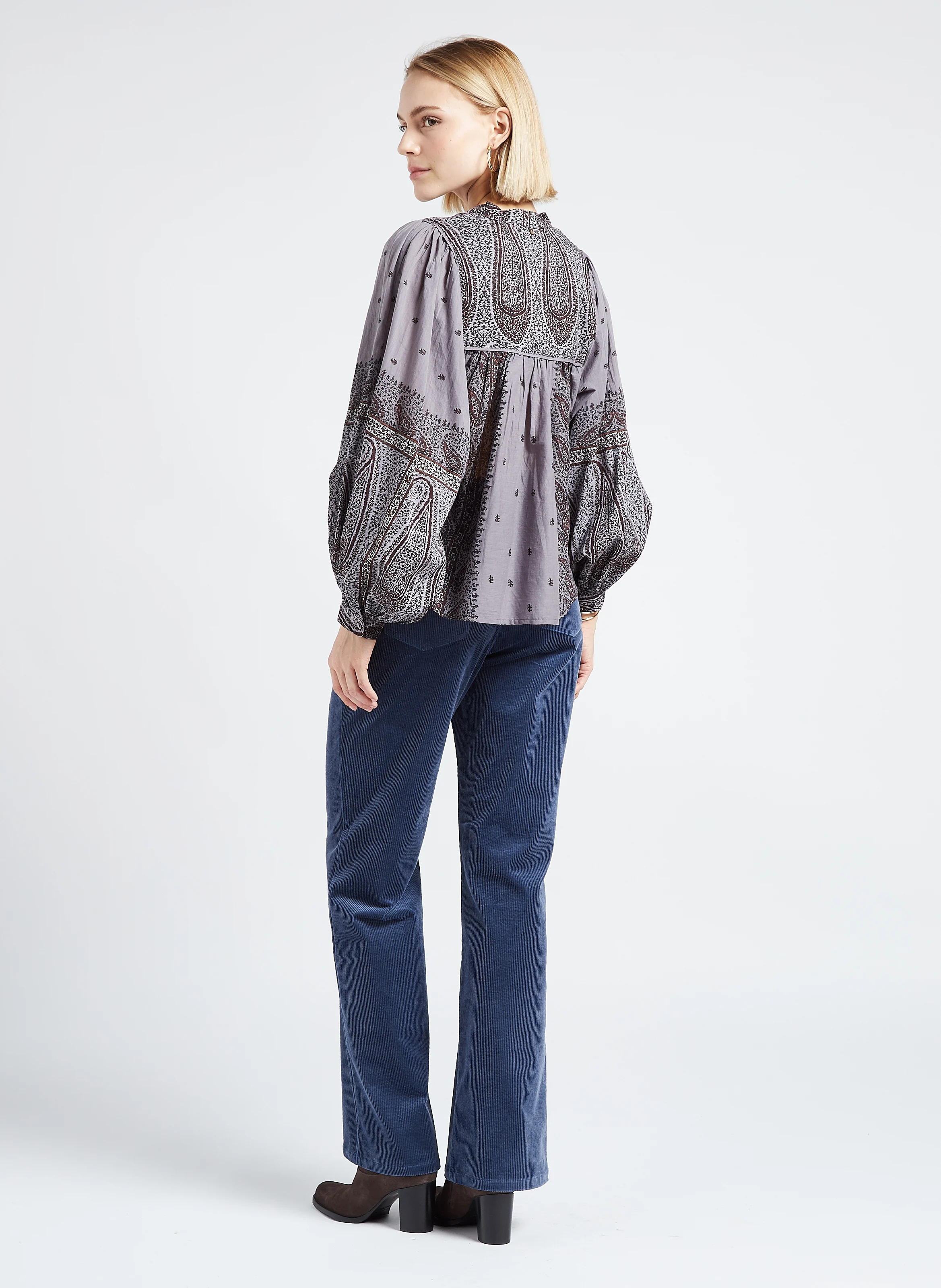 TILDA - Pantalon droit taille haute en coton mélangé | Bleu