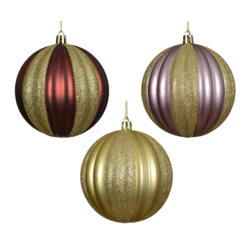Decoris kerstbal plastic gemengd goud rood roze Ø 10 cm per stuk