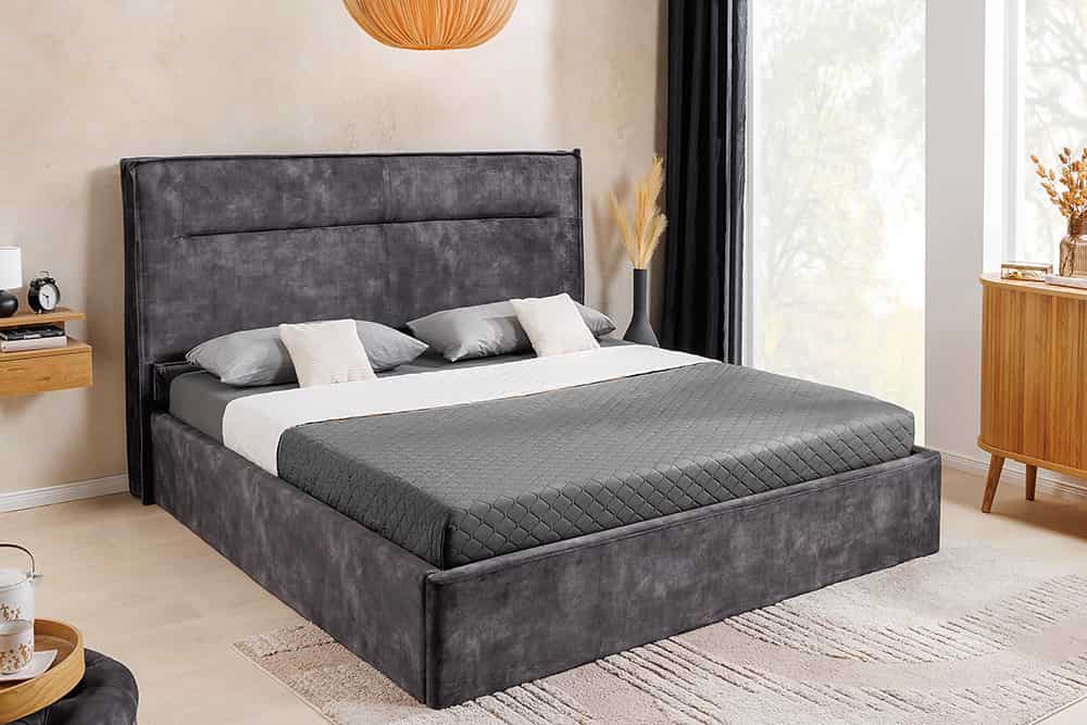 Modernes Boxbett STORAGE 180x200cm grau Samt mit Stauraum und Lattenrost