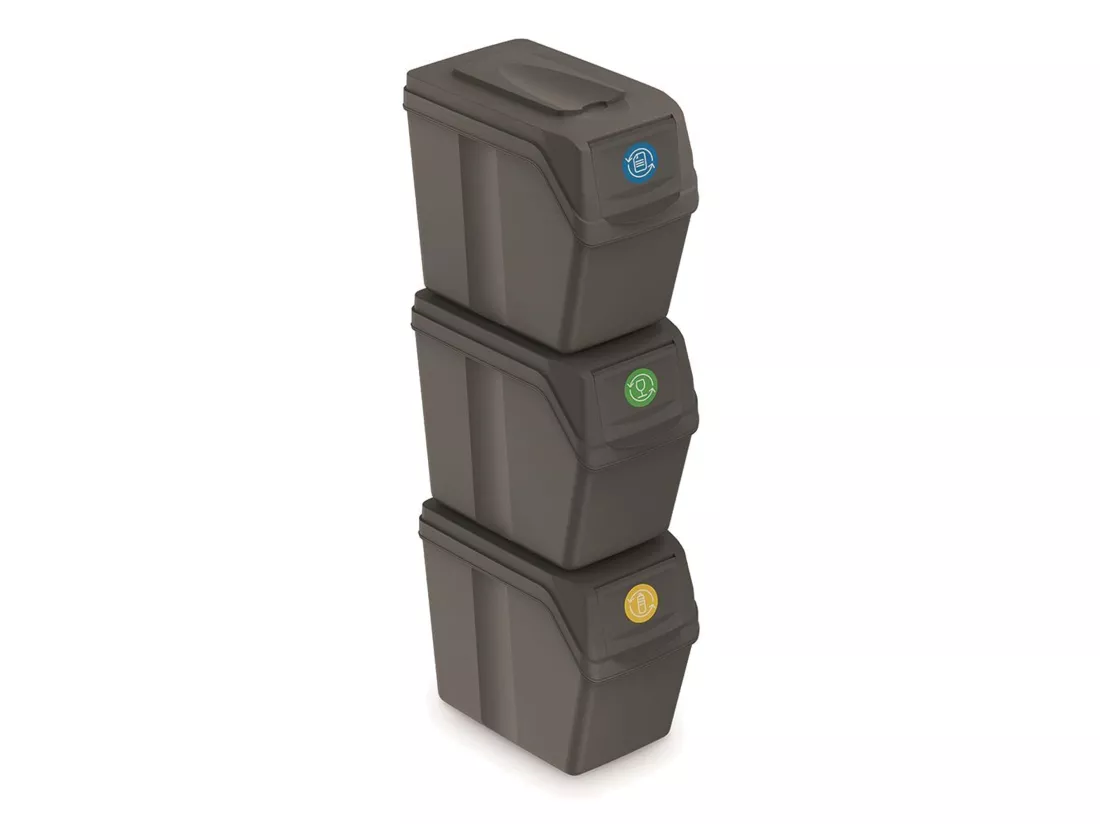 Prosperplast 3 Recycling Cubes Game avec une capacité de 60 litres de compartiments en couleur grise 39x23x33 cm