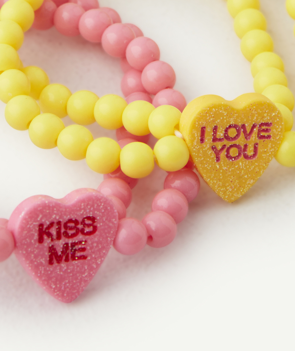 LOT DE 2 BRACELETS EN PERLES FILLE JAUNE ET ROSE