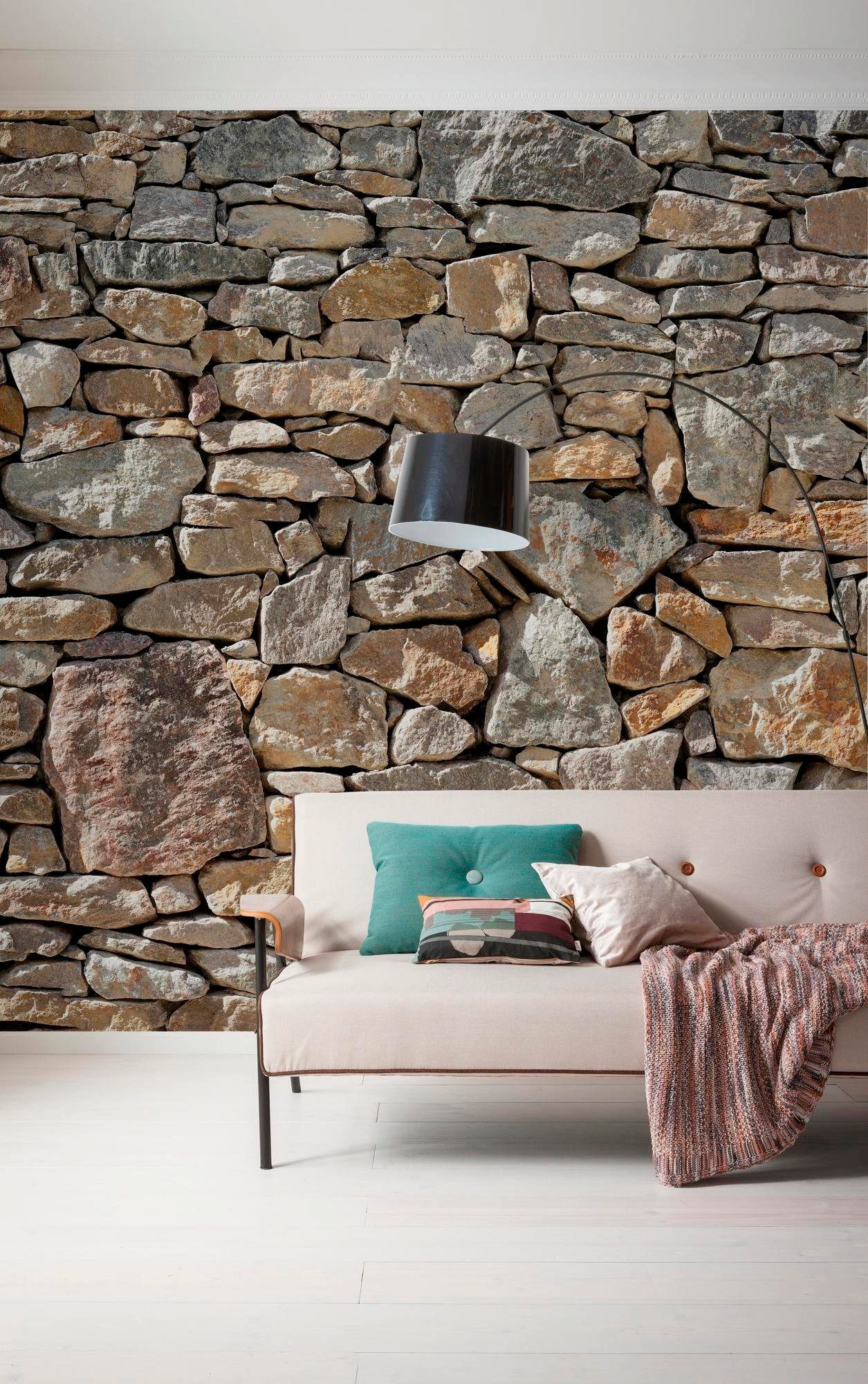 Komar Vliestapete »Digitaldruck Vlies -  Stone Wall - Grösse 300 x 250 cm« bedruckt glatt Wohnzimmer, Schlafzimmer