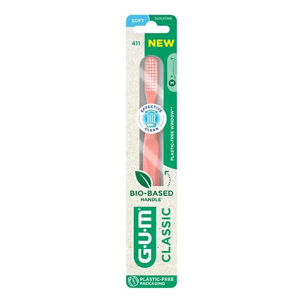 Brosse à dents Gum Classic Bio-sourcée Souple 18/100e Grande Tête