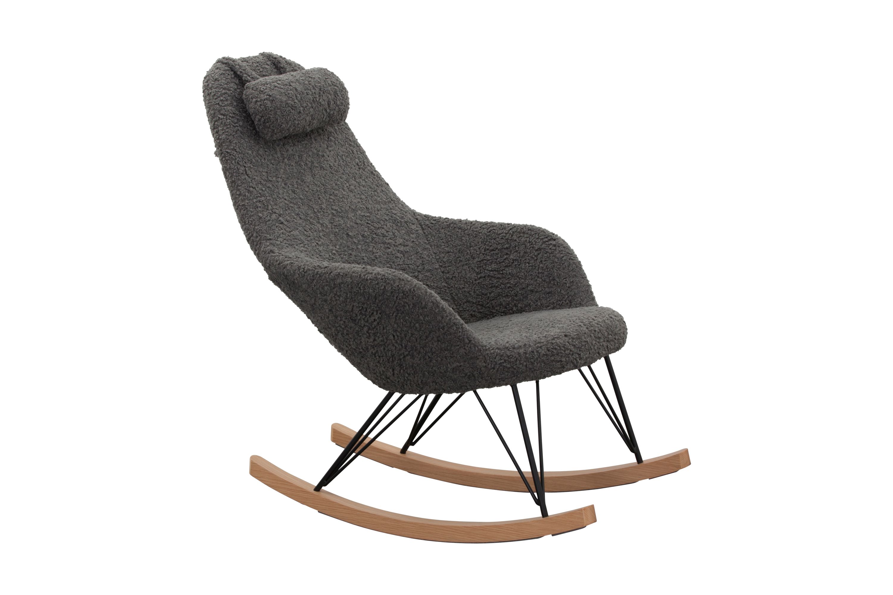 Schaukelstuhl Teddyfell grau Relaxsessel Polstersessel Ohrensessel Loungesessel