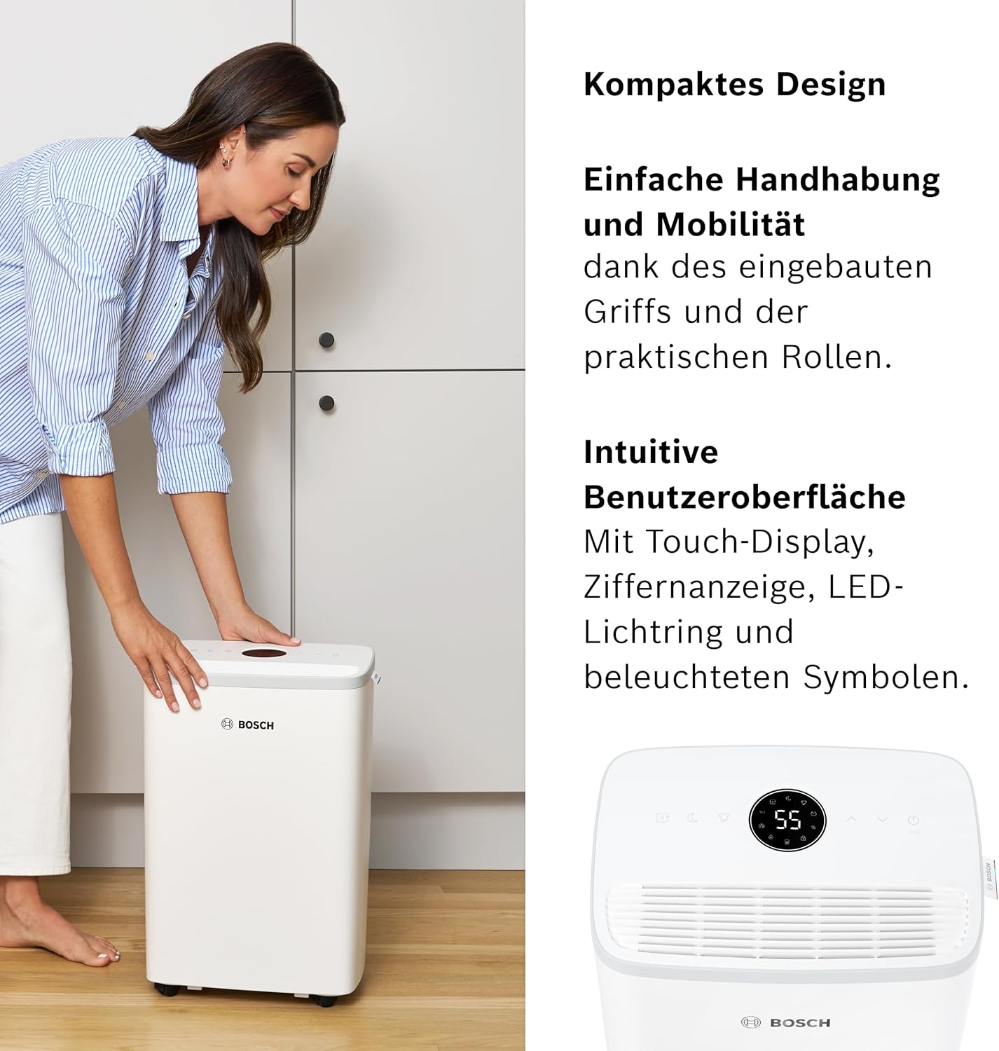 Bosch Dry 2000 Luftentfeuchter - Einfach. Effizient. Leise. - Für Räume bis zu 24 m² - Ideal für Deine Wohnung die schnelle Trocknung Deiner Wäsche
