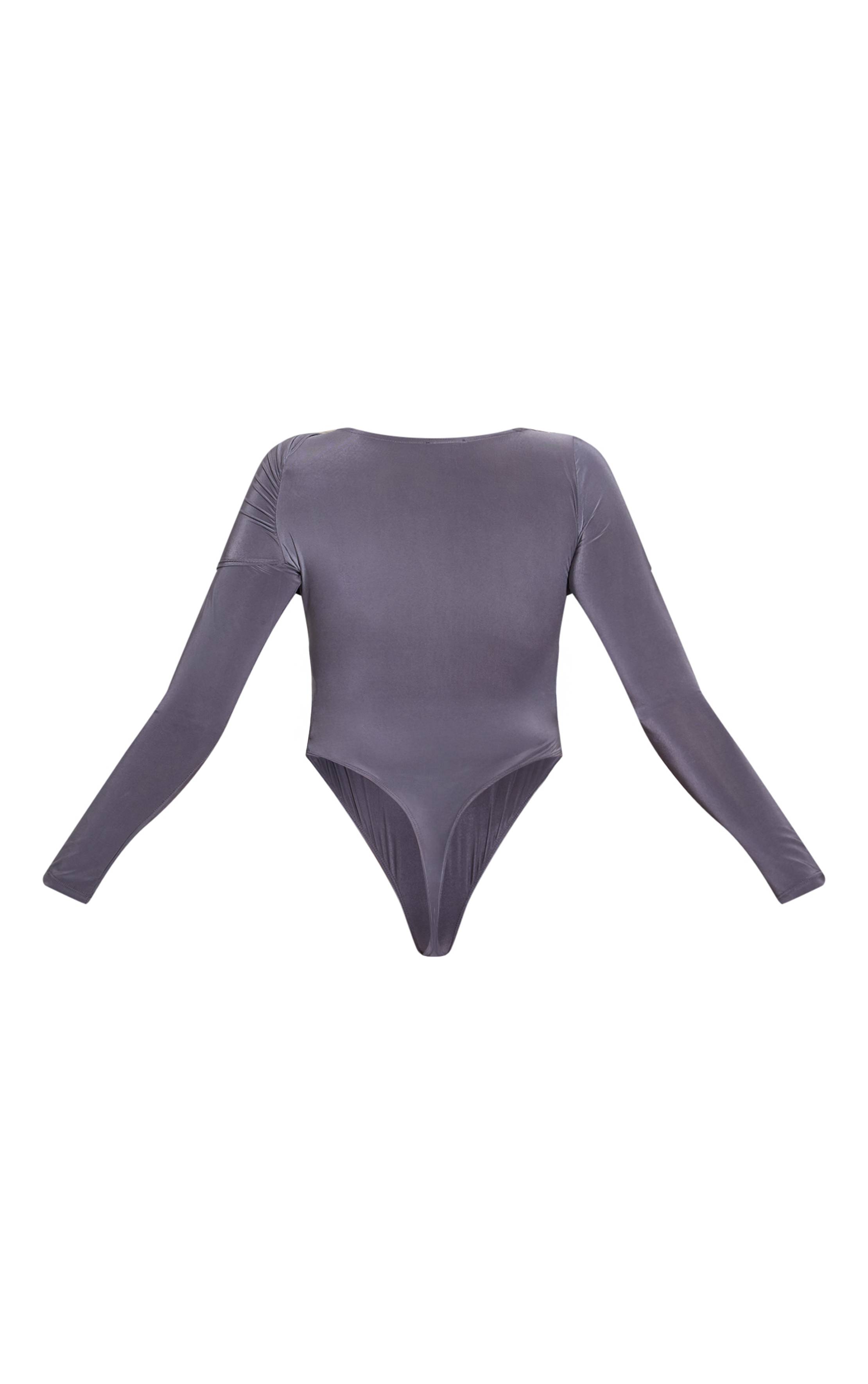 Charbon Body À Manches Longues En Tissu Fluide Avec Drapé Frontal