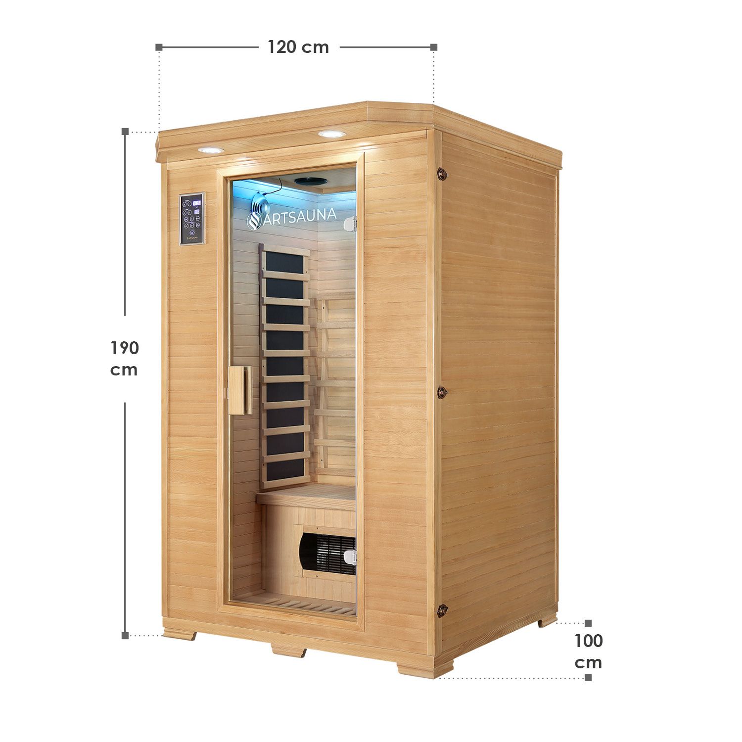 Artsauna Infrarotkabine Oslo mit Triplex-Heizsystem | 2 Personen | Hemlock Holz | 120 x 100 cm