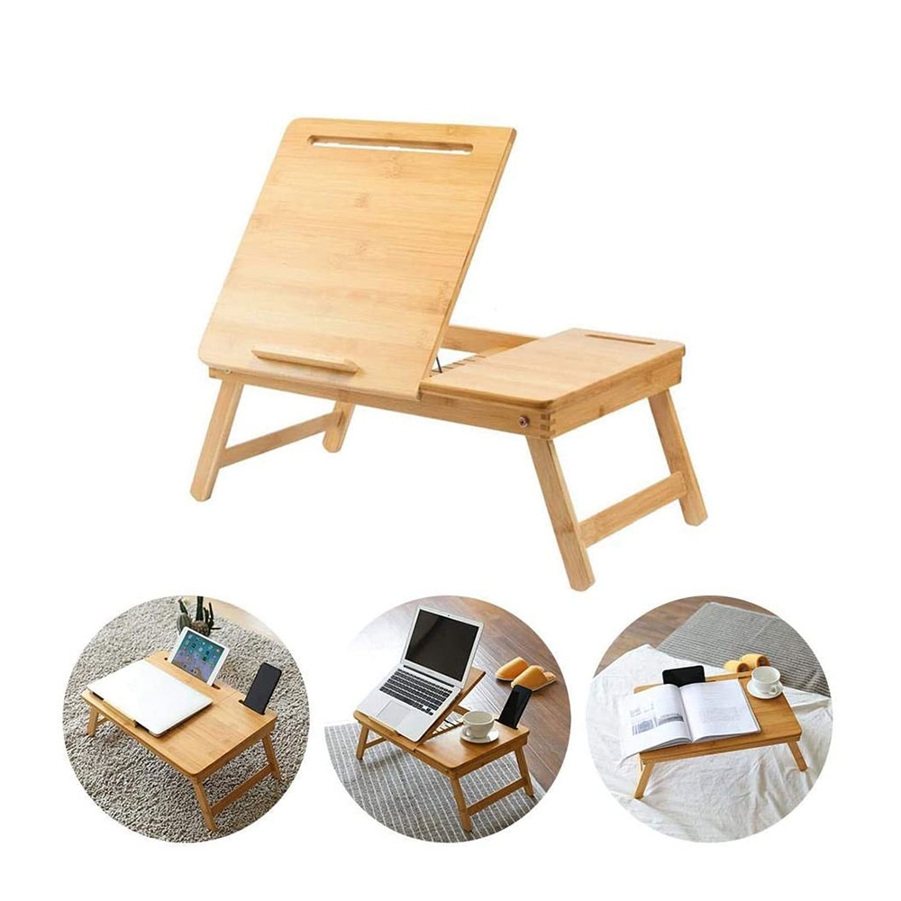 Verstellbarer Bambus Tischständer Betttisch Laptopständer mit Mausablage für Macbook / Notebook / Laptop / Tablet (50x35x22cm)