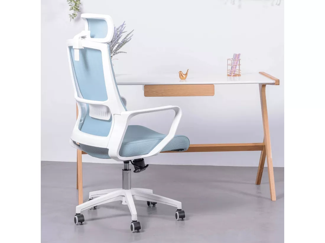 Chaise de bureau ergonomique en mesh respirante et appui-tête réglable - Mesh - Bleu
