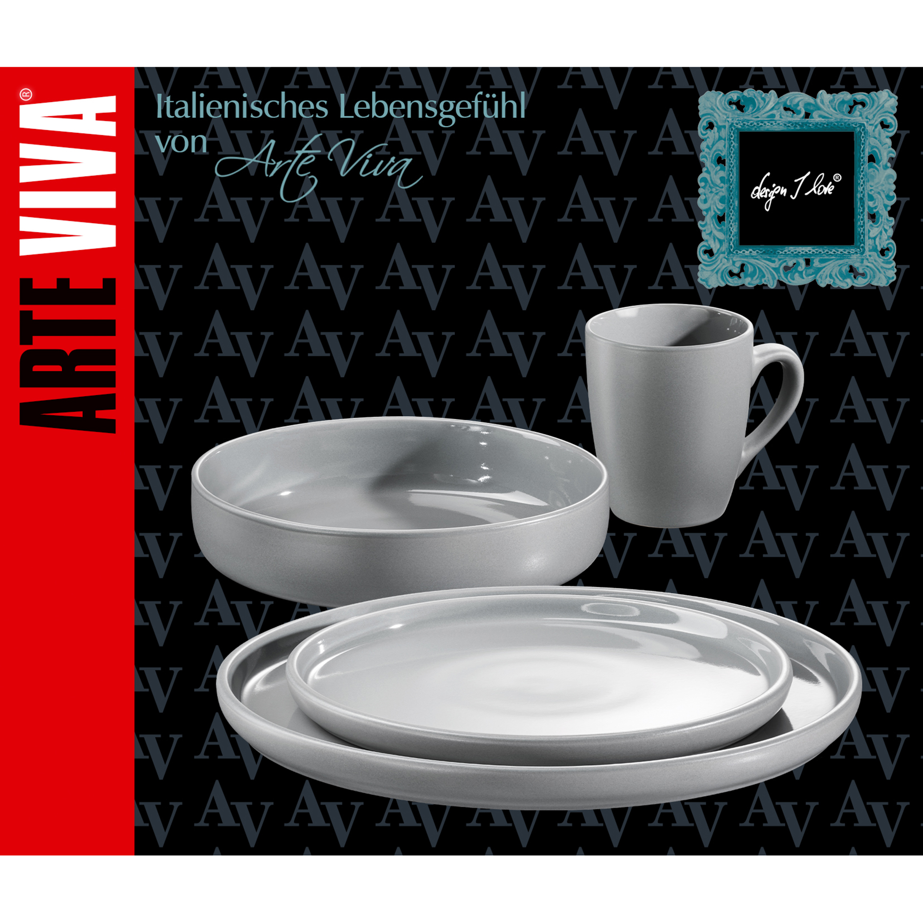 Tee-und-Speiseset - grau - Steingut - 16-teilig