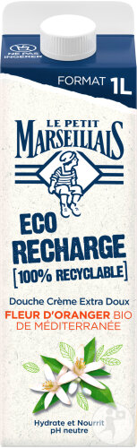Le Petit Marseillais Eco-Recharge Douche Crème Extra Doux Fleur D’Oranger De Méditerranée 1l
