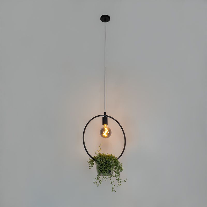 Moderne hanglamp zwart met glas rond - Roslini