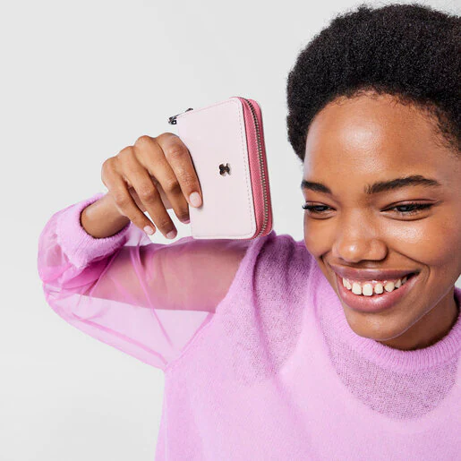 Nova carteira média Dubai rosa e bege