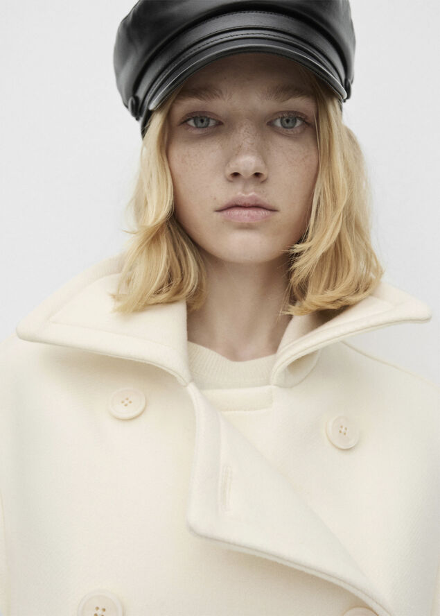 MANGO Double breasted virgin wool coat Light beige