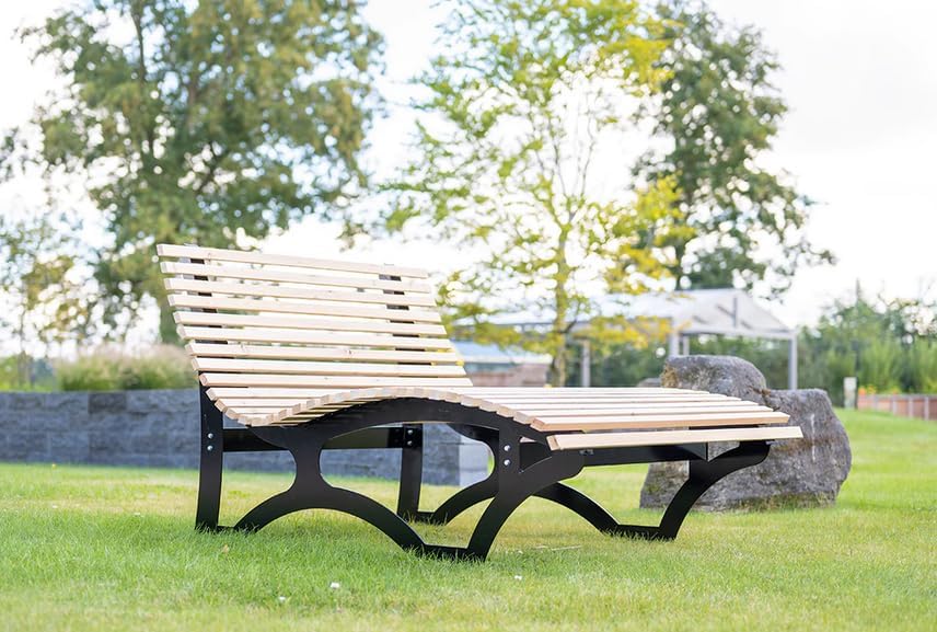 Waldsofa für 2-3 Personen, Sonnenliege, Relaxliege, Wellenliege, Holzliege, Himmelsliege, Gartenliege für den Garten, schwarz pulverbeschichtet