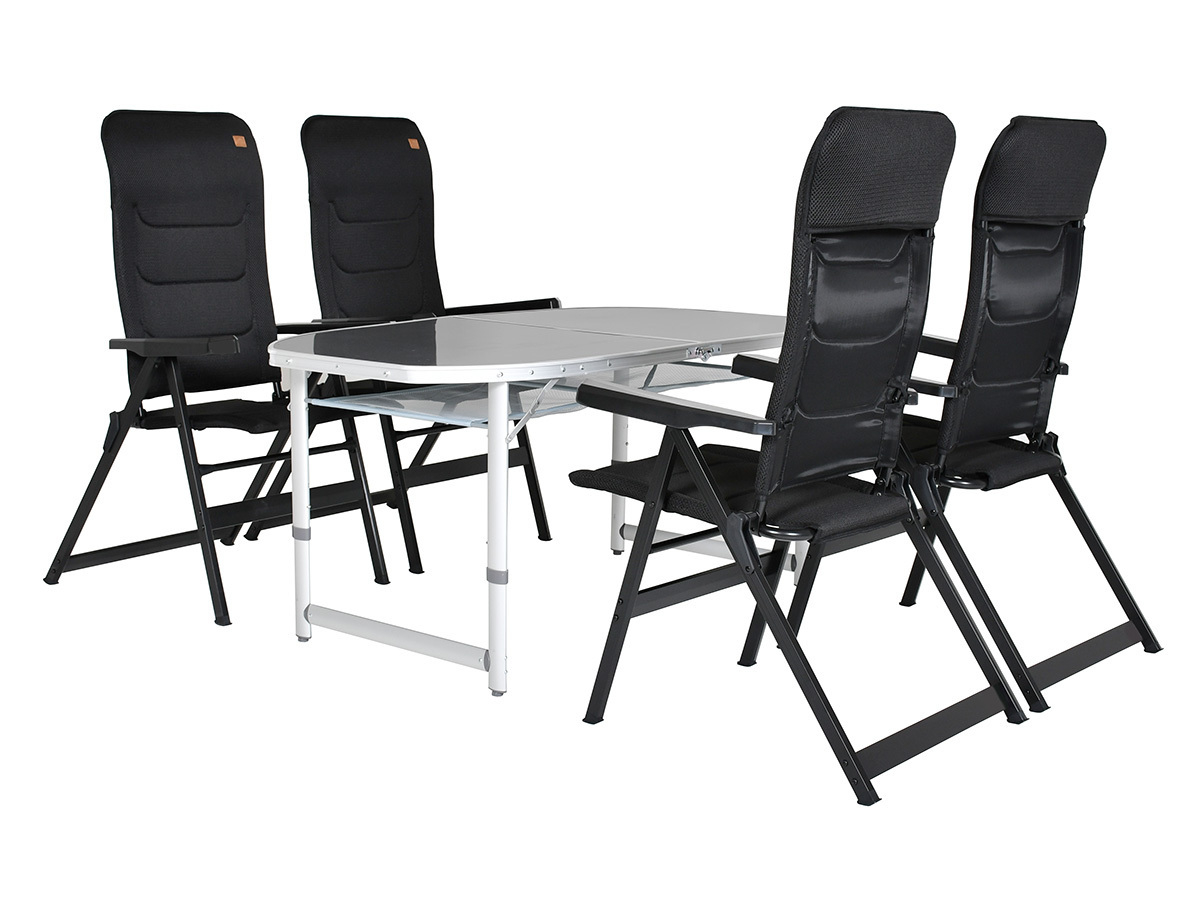 Obelink Cyprus 150 Grey en Queen Luxe 3D Black tafel met standenstoelen