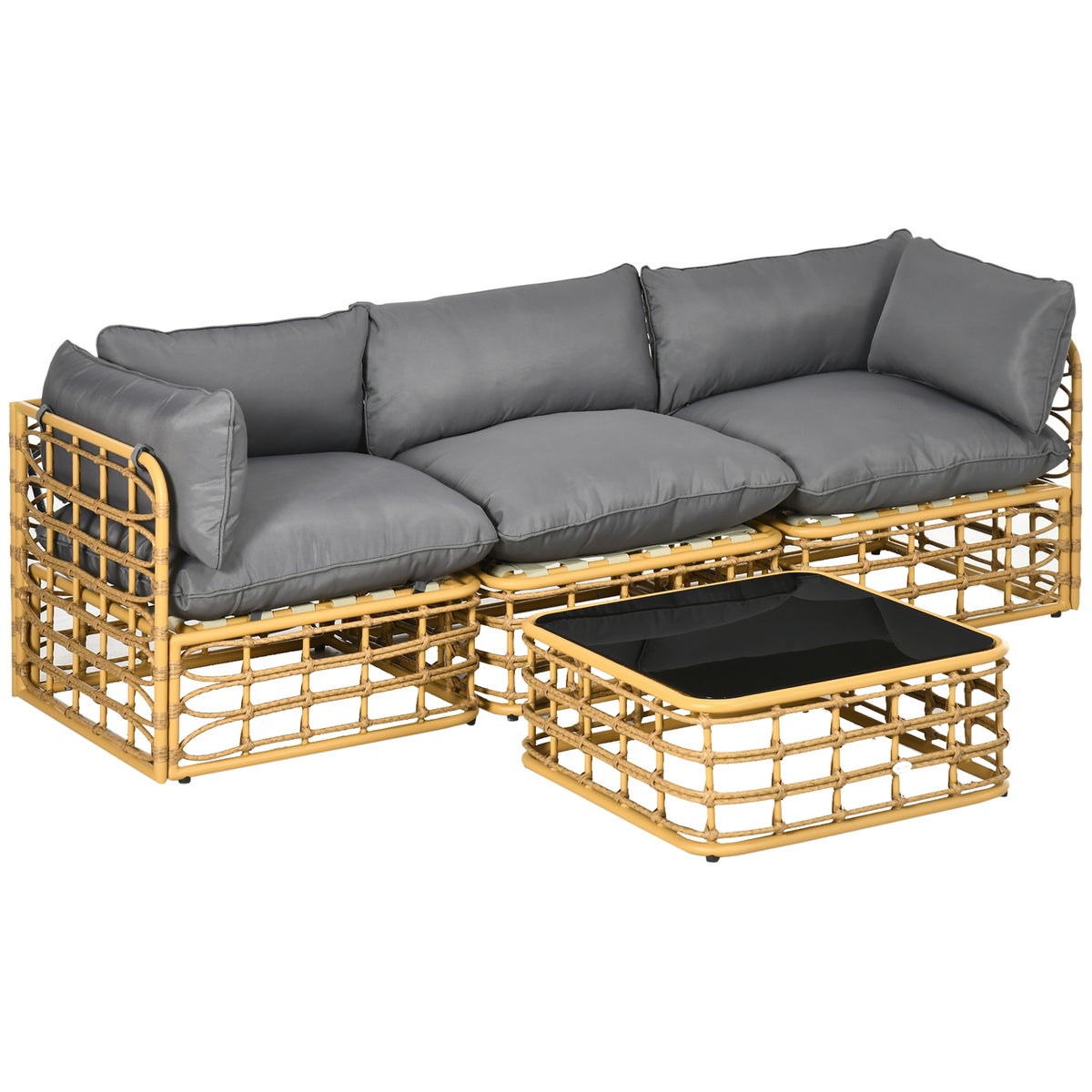 Outsunny 4-delige tuinmeubelset, 74L x 74B x 65H cm, PE rotan, polyester, aluminium, bruin