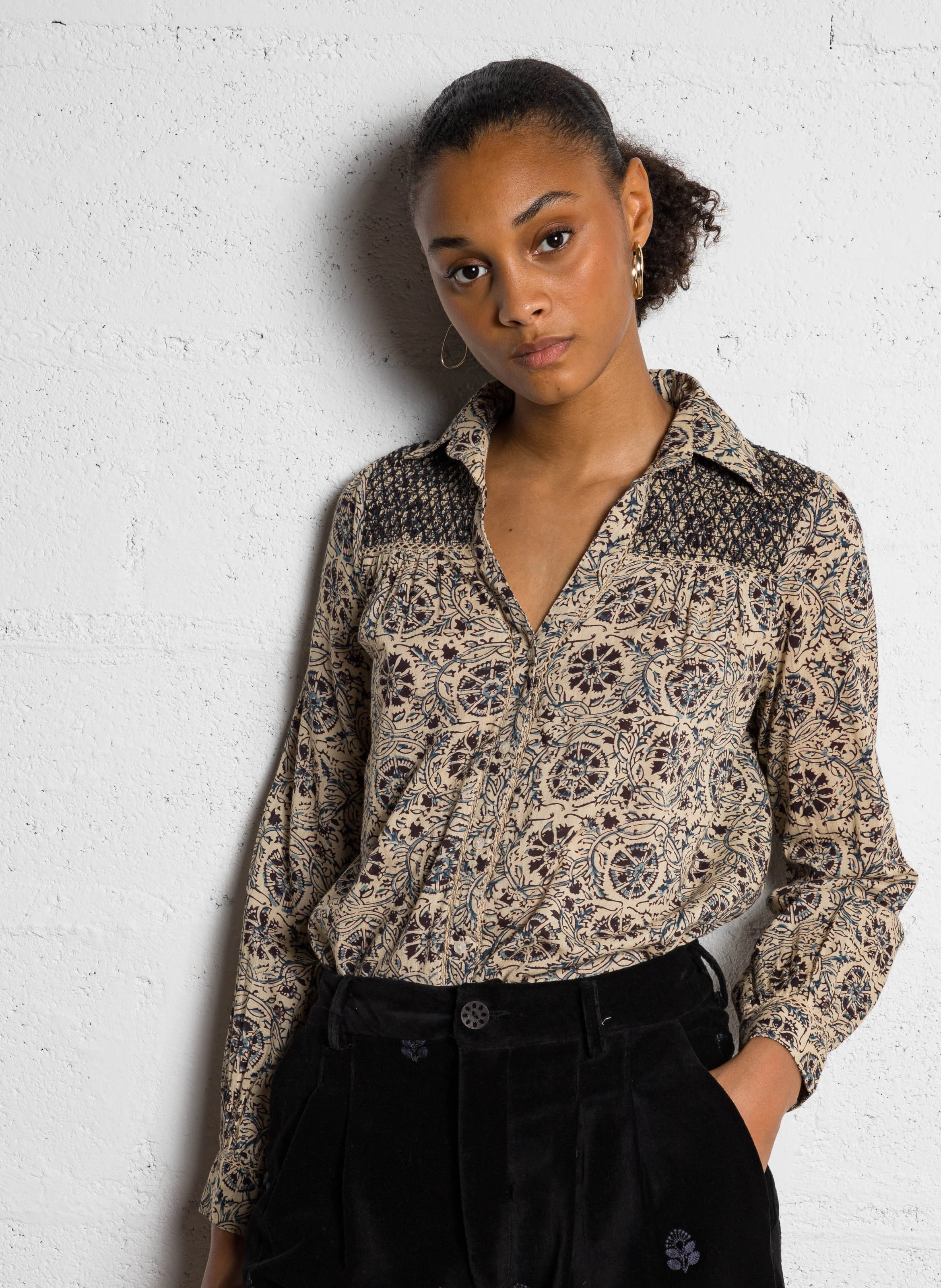 PHOEBE - Chemise ample imprimée en coton | Bleu