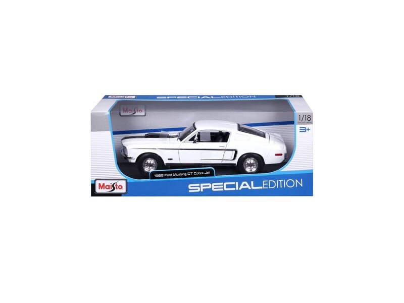 Maisto Ford Mustang GT Cobra 1968 1:18, Weiss Sammlermodell im Massstab 1:18