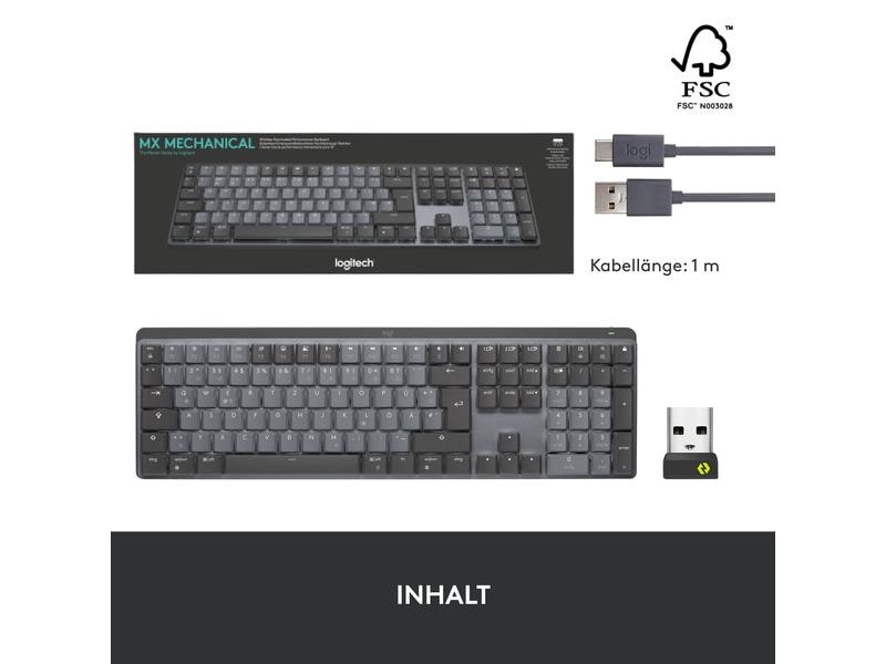 Logitech Tastatur MX Mechanical Kompakte, kabellose Business-Tastatur mit mechanischen Tasten