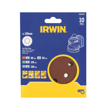Irwin 10-delige set schuurschijf (125mm) t.b.v. excentrische schuurmachine K60/80/120/180
