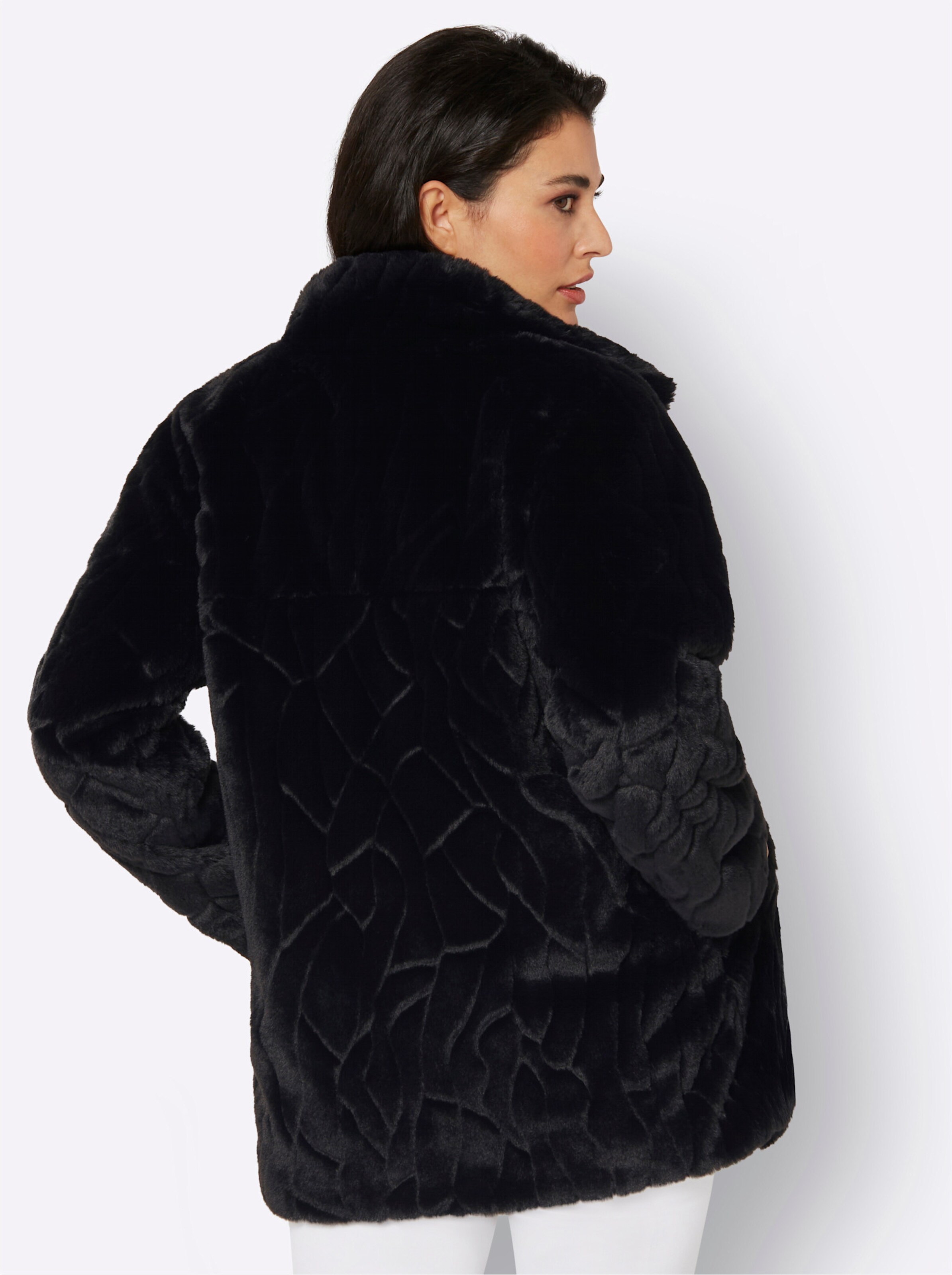 Pelzimitat-Jacke in schwarz