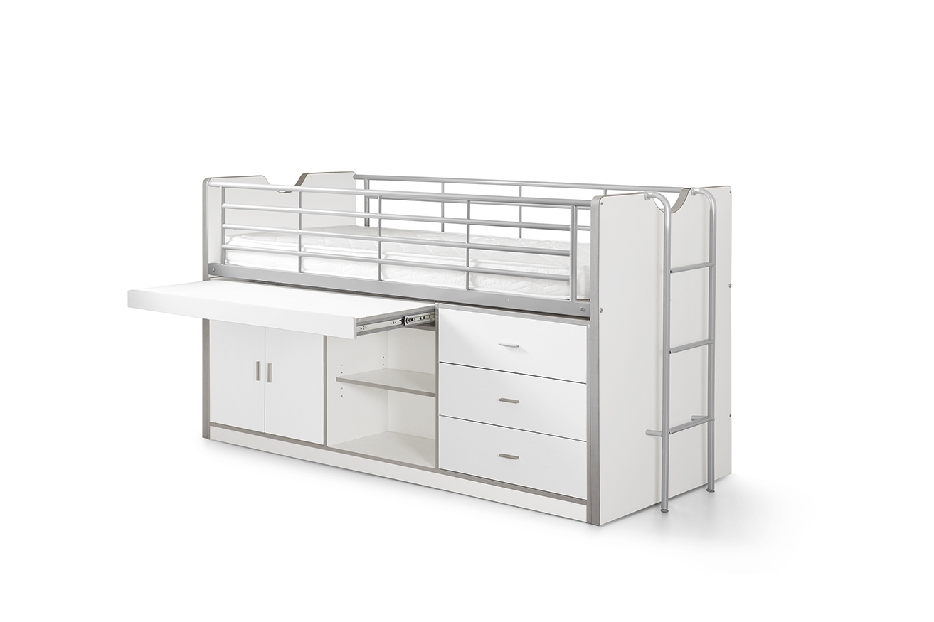 Funktions-Hochbett BONNY - weiß - mit Schreibtisch - 90x200 cm