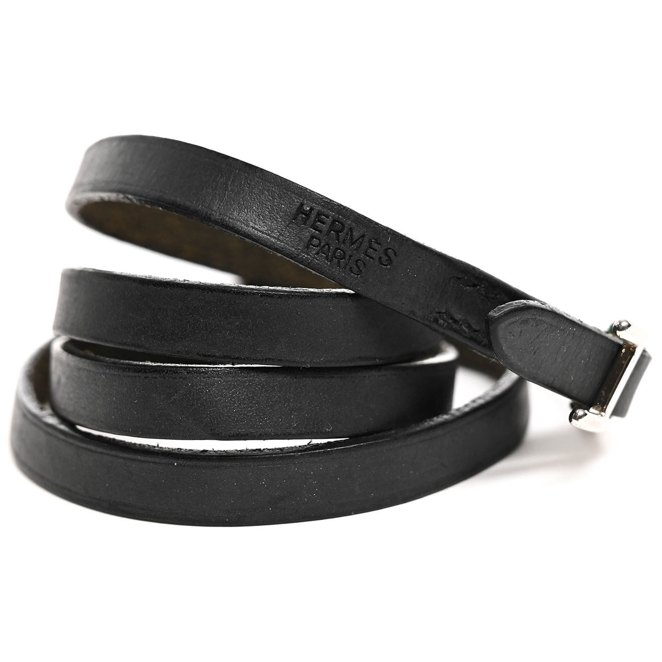 Hermès Bracelet en Cuir Behapi Triple Tour T.2 noir - Très bon état