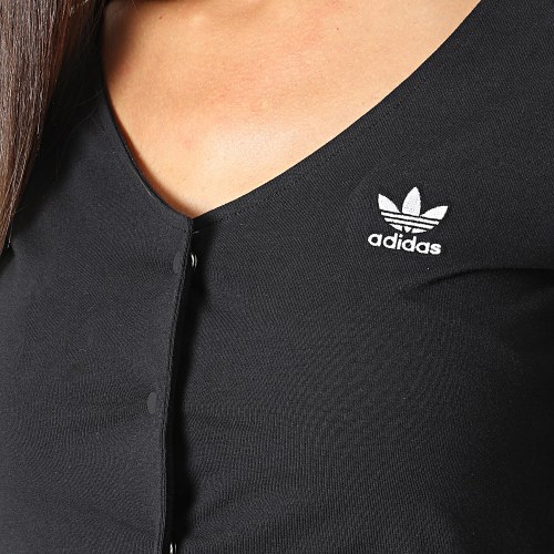 Haut Crop Manches Longues A Bandes Femme Button IC5473 Noir