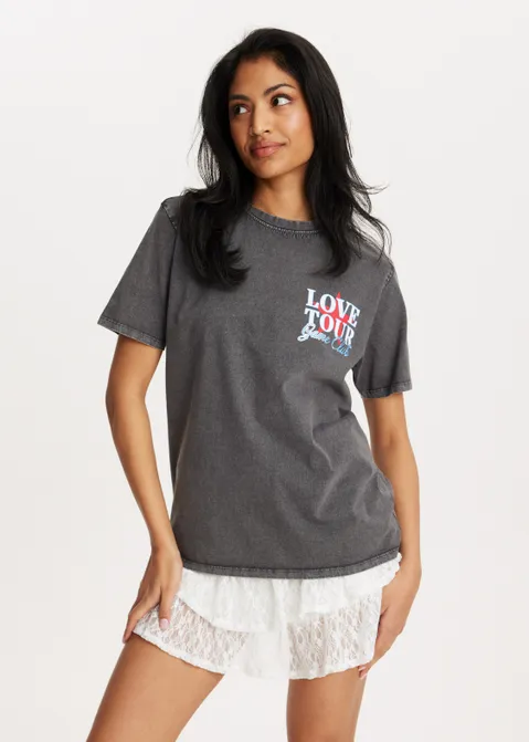 T-shirt met print love tour antraciet (ACIDWAS)